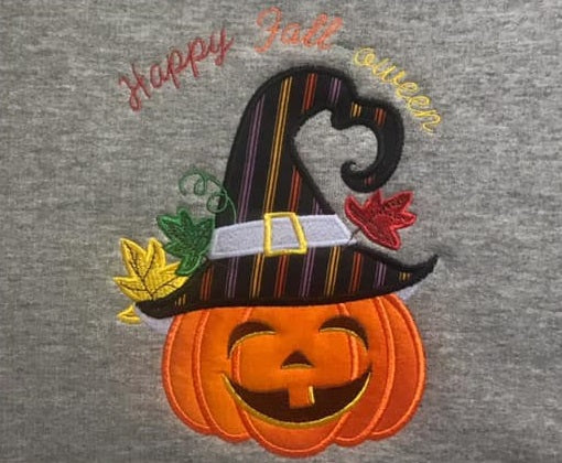 Laughing Pumpkin Wearing a Witch Hat Halloween Applique Machine Embroidery Design Digitized Pattern
