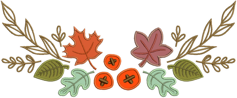 Leaves And Branches Arrangement Fall Applique Machine Embroidery Design Digitized Pattern