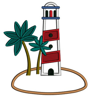 Lighhouse And Palm Trees Applique Machine Embroidery Design Digitized Pattern