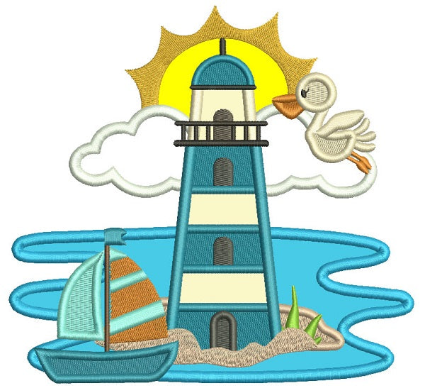 Lighthouse And a Sailboat Nautical Applique Machine Embroidery Design Digitized Pattern