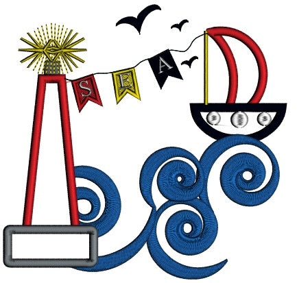 Lighthouse Sea Applique Machine Embroidery Design Digitized