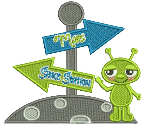 Little Alien Mars Space Station Filled Machine Embroidery Design Digitized Pattern