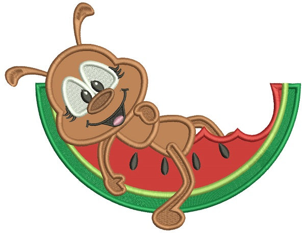 Little Ant Sitting Inside Watermelon Slice Applique Machine Embroidery Digitized Design Pattern