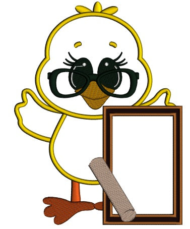 Little Baby Chick School Board Applique Machine Embroidery Digitized Design Pattern