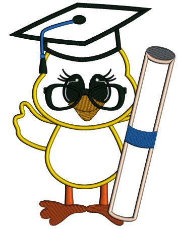 Little Baby Chick School Graduation Applique Machine Embroidery Digitized Design Pattern