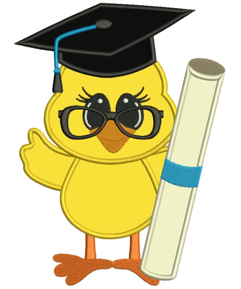 Little Baby Chick School Graduation Applique Machine Embroidery Digitized Design Pattern