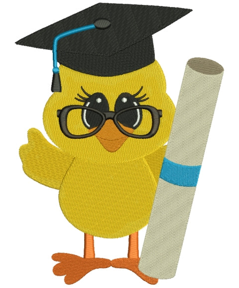 Little Baby Chick School Graduation Filled Machine Embroidery Digitized Design Pattern