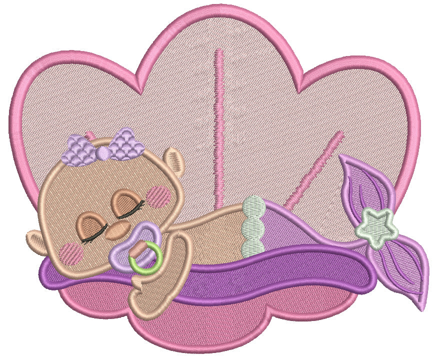 Little Baby Mermaid Sleeping Inside The Shell Filled Machine Embroidery Design Digitized Pattern