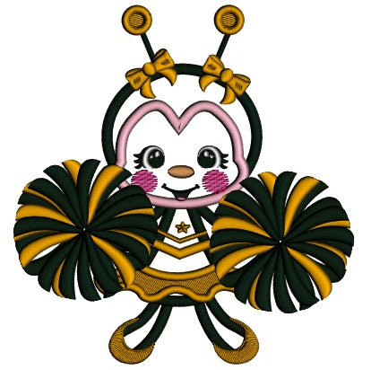 Little Bee Cheerleader Applique Machine Embroidery Design Digitized Pattern