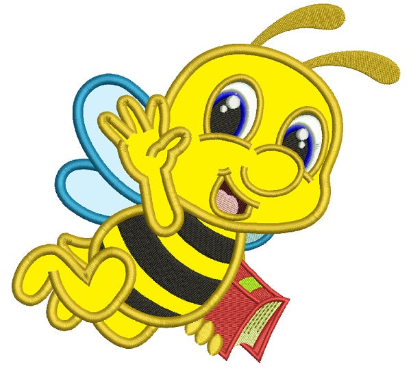 Little Bee With a Book School Applique Machine Embroidery Design Digitized Pattern