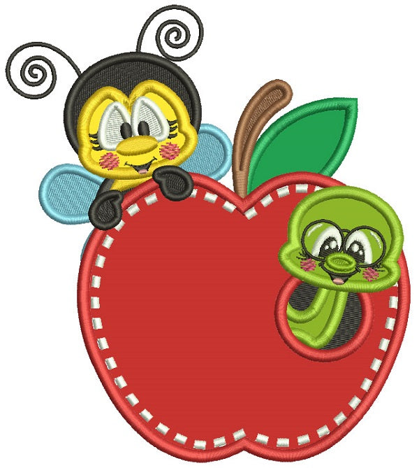 Little Bee and Bookworm Applique Machine Embroidery Design Digitized Pattern
