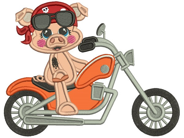 Little Big Biker Riding a Motorcycle Applique Machine Embroidery Digitized Design Pattern