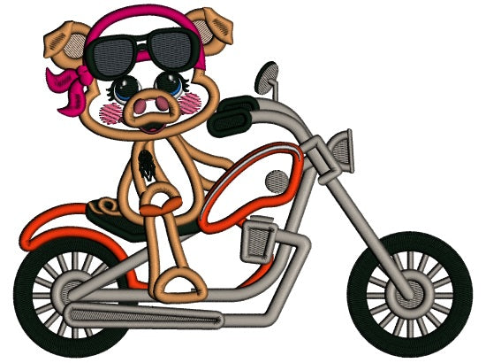 Little Big Biker Riding a Motorcycle Applique Machine Embroidery Digitized Design Pattern