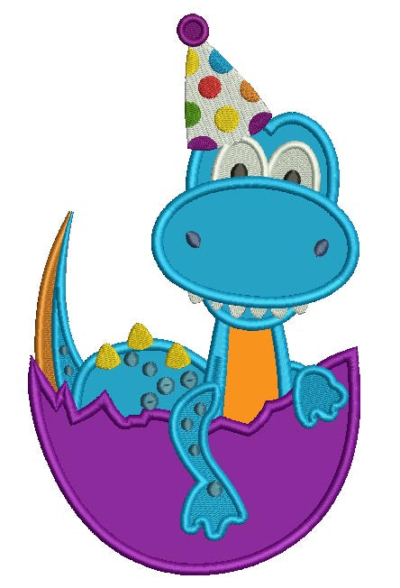 Little Birthday Dino Sitting in The Shell Applique Machine Embroidery Design Digitized Pattern