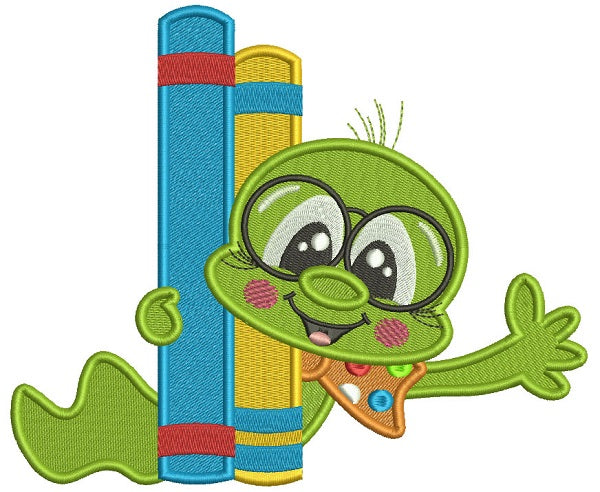 Little Bookworm Holding Books School Filled Machine Embroidery Design Digitized Pattern