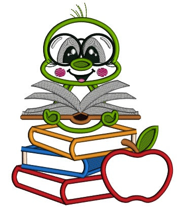 Little Bookworm Reading Books School Applique Machine Embroidery Design Digitized Pattern