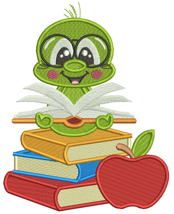 Little Bookworm Reading Books School Filled Machine Embroidery Design Digitized Pattern