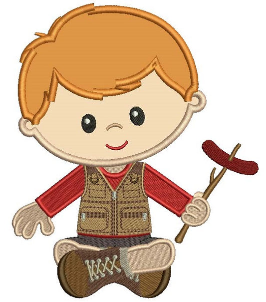 Little Boy Camper Applique Machine Embroidery Design Digitized Pattern