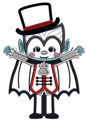Little Boy Dracula Wearing Big Hat Halloween Applique Machine Embroidery Design Digitized Pattern