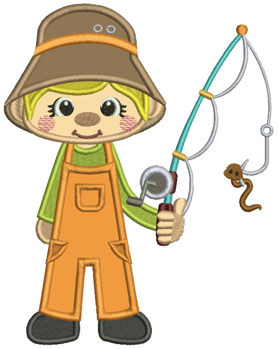 Little Boy Fisherman Applique Machine Embroidery Design Digitized Pattern