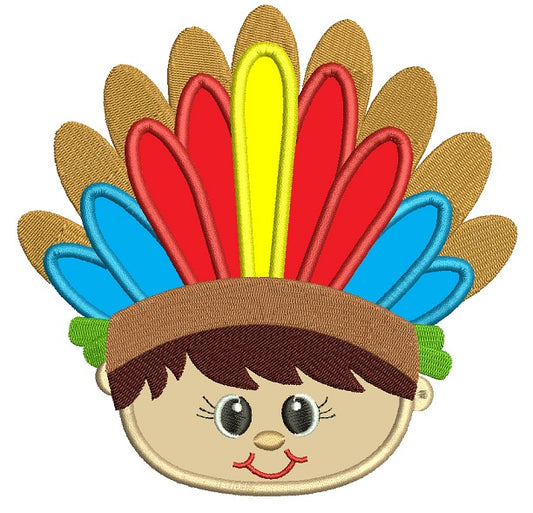 Little Boy Indian Head Applique Machine Embroidery Design Digitized Pattern