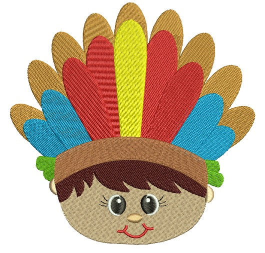 Little Boy Indian Head Filled Machine Embroidery Design Digitized Pattern