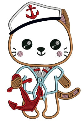 Little Boy Kitten Saylor Witch Anchor Applique Machine Embroidery Design Digitized Pattern