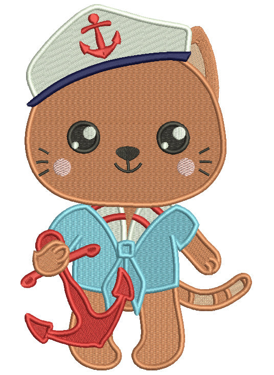 Little Boy Kitten Saylor Witch Anchor Filled Machine Embroidery Design Digitized Pattern