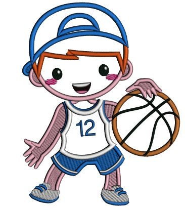 Little Boy Playing Basketball Applique Machine Embroidery Design Digitized Pattern