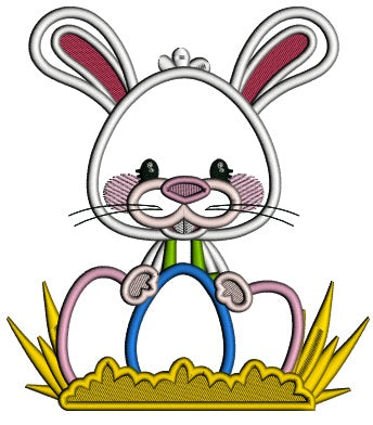 Little Bunny Holding Three Easter Eggs Applique Machine Embroidery Design Digitized Pattern