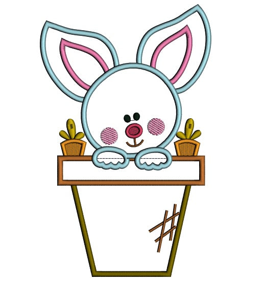 Little Bunny Inside a Flower Pot Easter Applique Machine Embroidery Design Digitized Pattern