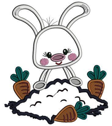 Little Bunny With Lots Of Carrots Applique Easter Machine Embroidery Design Digitized Pattern