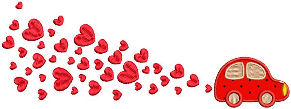Little Car Pulling Lots Of Hearts Applique Machine Embroidery Design Digitized Pattern