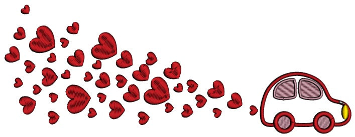Little Car Pulling Lots Of Hearts Applique Machine Embroidery Design Digitized Pattern