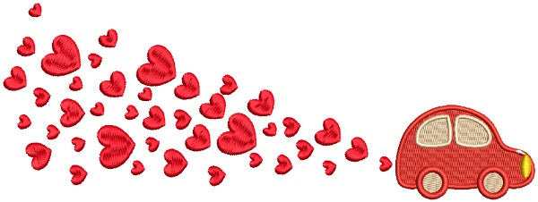 Little Car Pulling Lots Of Hearts Filled Machine Embroidery Design Digitized Pattern