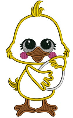 Little Chick Holding Easter Egg Applique Machine Embroidery Design Digitized Pattern