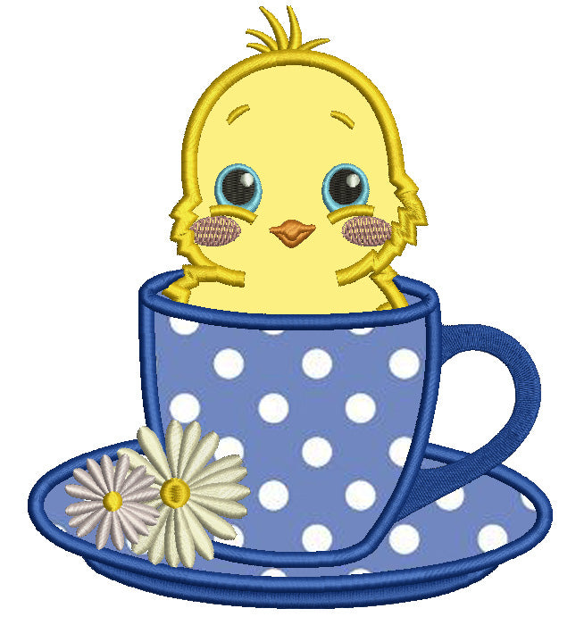 Little Chick Inside Tea Cup Easter Applique Machine Embroidery Design Digitized Pattern