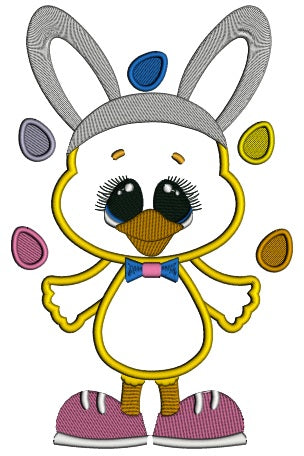 Little Chick Juggling Easter Eggs Applique Machine Embroidery Design Digitized Pattern