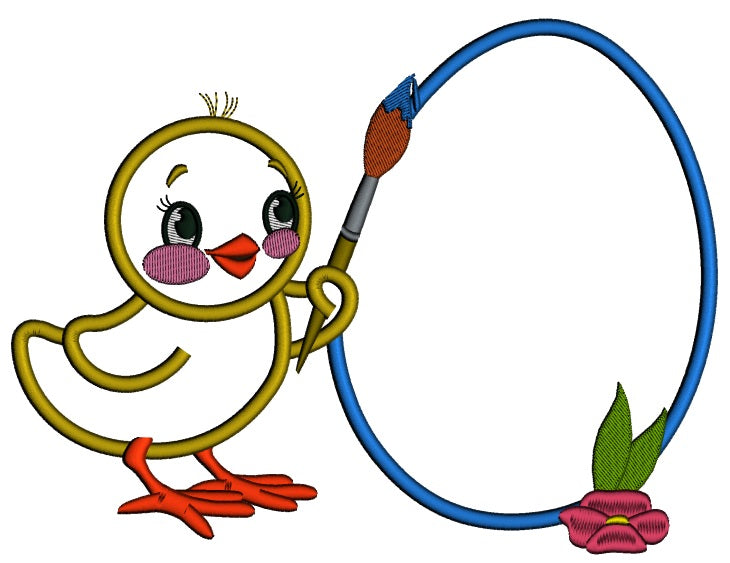 Little Chick Painting Easter Egg Applique Machine Embroidery Design Digitized Pattern