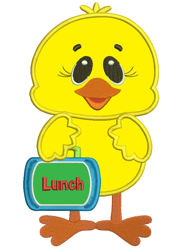 Little Chick WIth A Lunchbox Applique Machine Embroidery Digitized Design Pattern