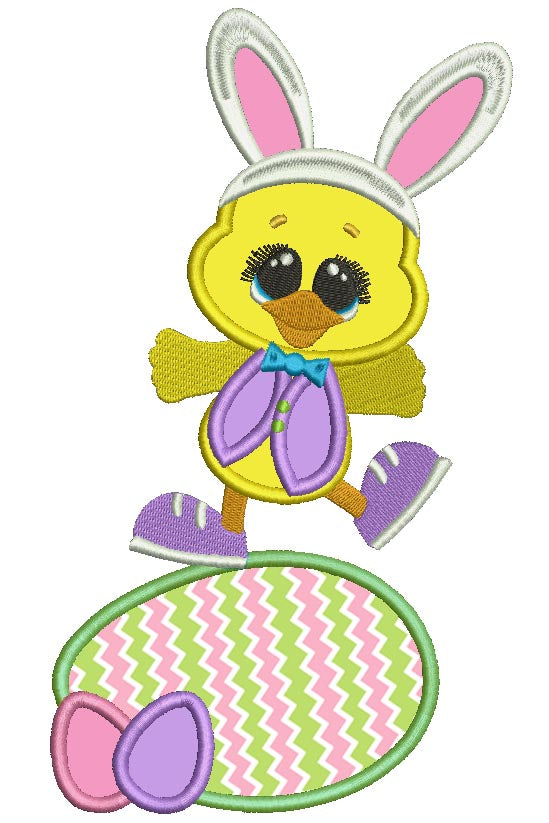 Little Chick on Easter Egg Applique Machine Embroidery Design Digitized Pattern