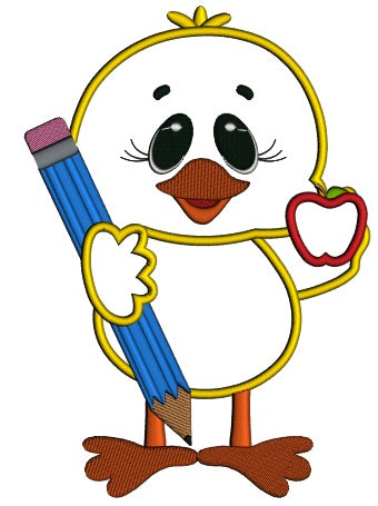 Little Chick with a Big Pen School Applique Machine Embroidery Digitized Design Pattern