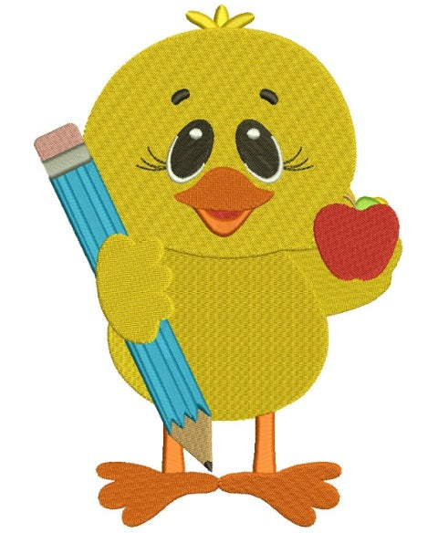 Little Chick with a Big Pen School Filled Machine Embroidery Digitized Design Pattern