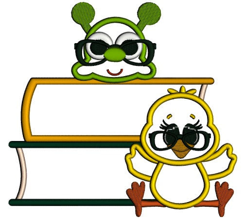 Little Chick with a Book Worm School Applique Machine Embroidery Digitized Design Pattern