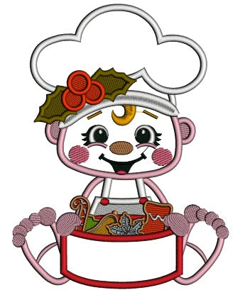 Little Cook With Box Of Cookies Christmas Applique Machine Embroidery Design Digitized Pattern