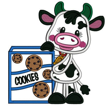 Little Cow With Cookies Applique Machine Embroidery Design Digitized Pattern