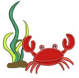 Little Crab Applique with Grass Marine Machine Embroidery Digitized Design Pattern - Instant Download - 4x4 , 5x7, and 6x10 -hoops