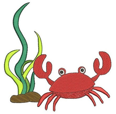 Little Crab with Grass Marine Machine Embroidery Filled Digitized Design Pattern - Instant Download - 4x4 , 5x7, and 6x10 -hoops