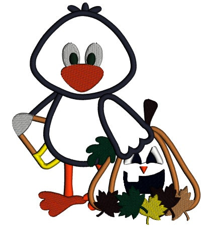 Little Crow With Pumpkin and Candy Corn Applique Machine Embroidery Design Digitized Pattern