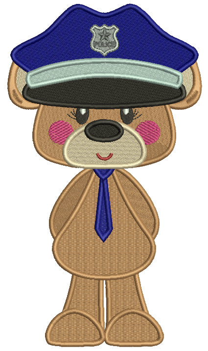 Little Cute Bear Police Officer Filled Machine Embroidery Design Digitized Pattern